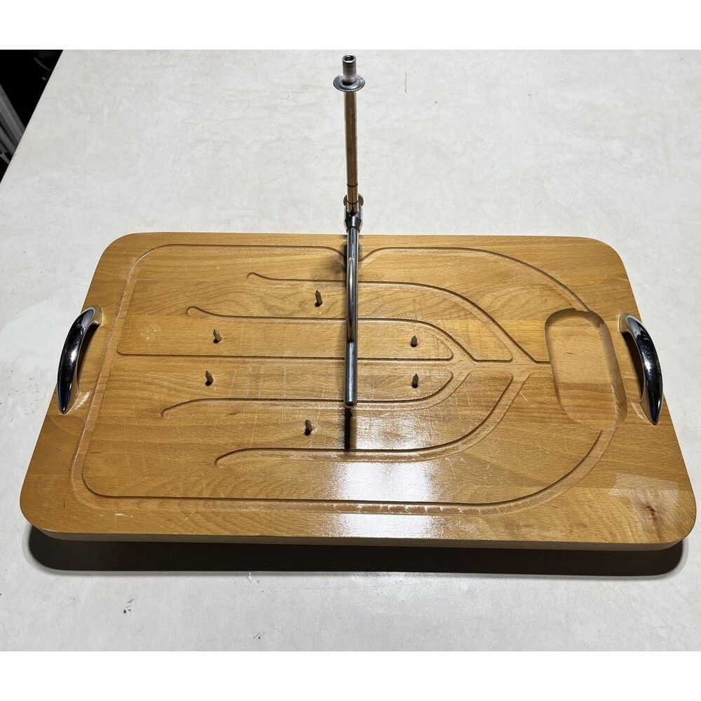 Japanese Hardwood Meat Carving Board W/ Spikes Holder Adjustable Vintage 20x12